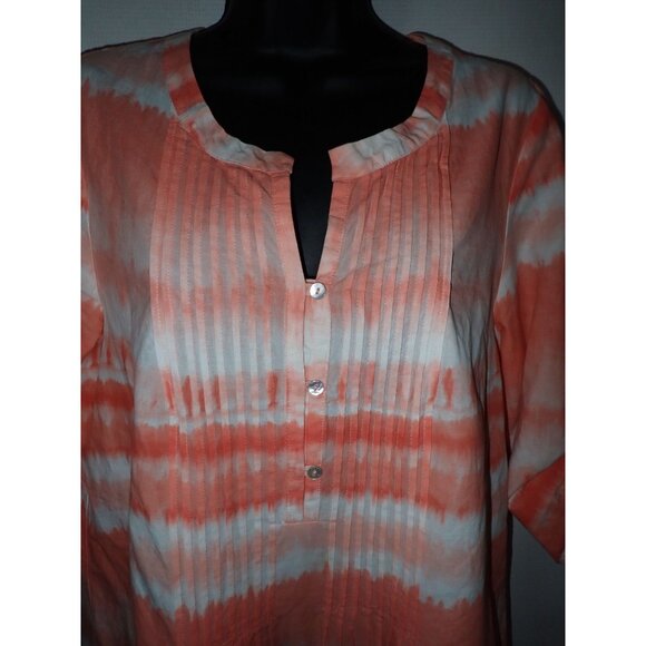 J.Jill Tunic Top Women M Orange Ombre Flowing Boho Top Roll Sleeve Pintuck casua - Picture 3 of 6